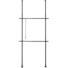 WENKO Adjustable Clothes Rack, Garment Rack System For Closet Organizer, Black Wardrobe Rack, Dimensions 29.5-47.2 x 65-118.1 x 4.3 in