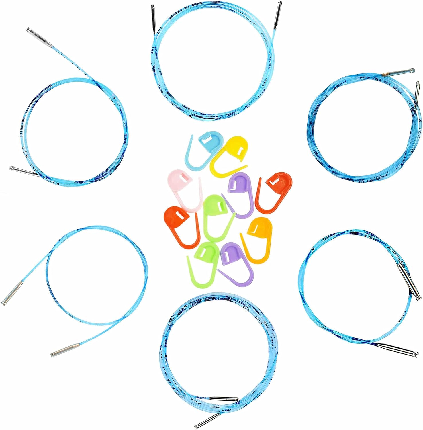 addi Click Interchangeable Cords 6-Set for 5 inch Turbo Basic, Rocket and Rocket 2 Circular Tips Makes 243240476080 inch 6080100120150200 cm Needles with 10 Colorful Stitch Markers