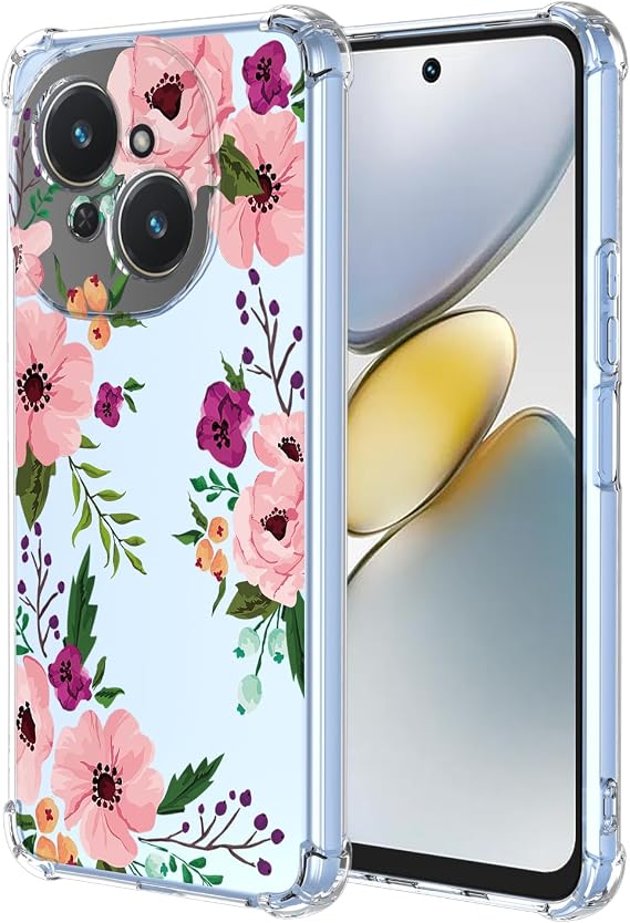 for Tecno Spark GO 1,Tecno Pop 9,Spark Go 2025 Case with Clear Floral Pattern,Shockproof Soft Case,Cherry Blossom,Spark GO 1
