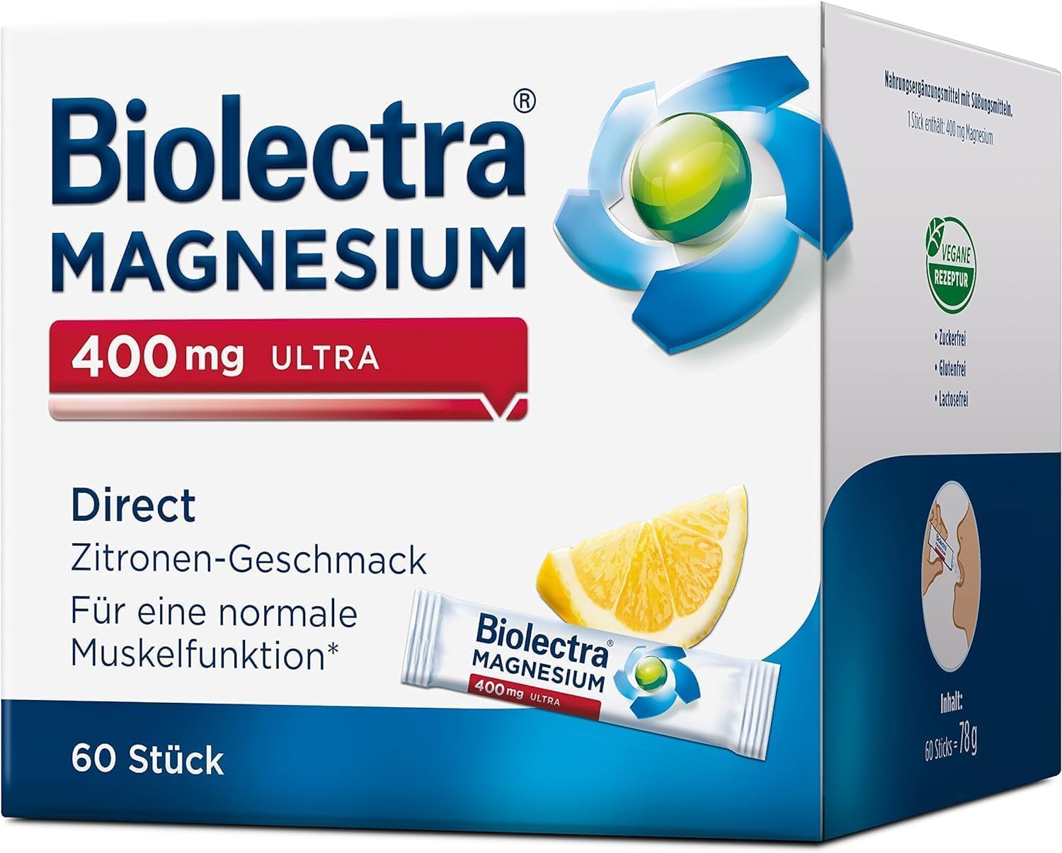 Biolectra Magnesium 400 mg Direct Sticks Zitrone 60 Stück: Für eine normale Muskelfunktion bei erhöhtem Bedarf Magnesium Direkt-Sticks hochdosiert