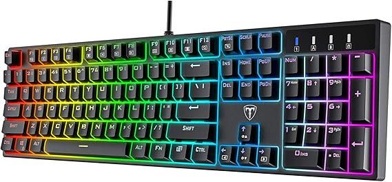 RisoPhy Mechanical Gaming Keyboard, Blue Switch USB Wired Keyboard, 20 RGB Light up Backlit Modes, 104 Key Full Size Clicky Keyboards, Anti-GhostingSpill-Resistant Rainbow LEDKeyboards for PCBlack